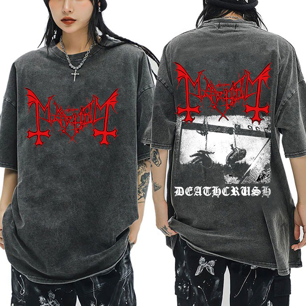 Crossfit Mayhem - Darkthrone メイヘムヴィンテージ洗浄 Tシャツブラックメタルロックバンドデスゴシック Tシャツ男性女性綿ファッション特大 Tシャツ