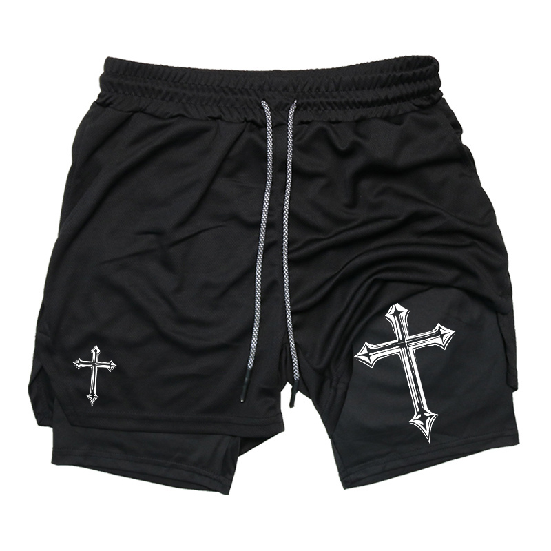 Crossfit Gear For Men - クロスプリント2-in-1ワークアウトランニングショーツ メンズ ジム アスレチック コンプレッションライナー付き スマホポケット