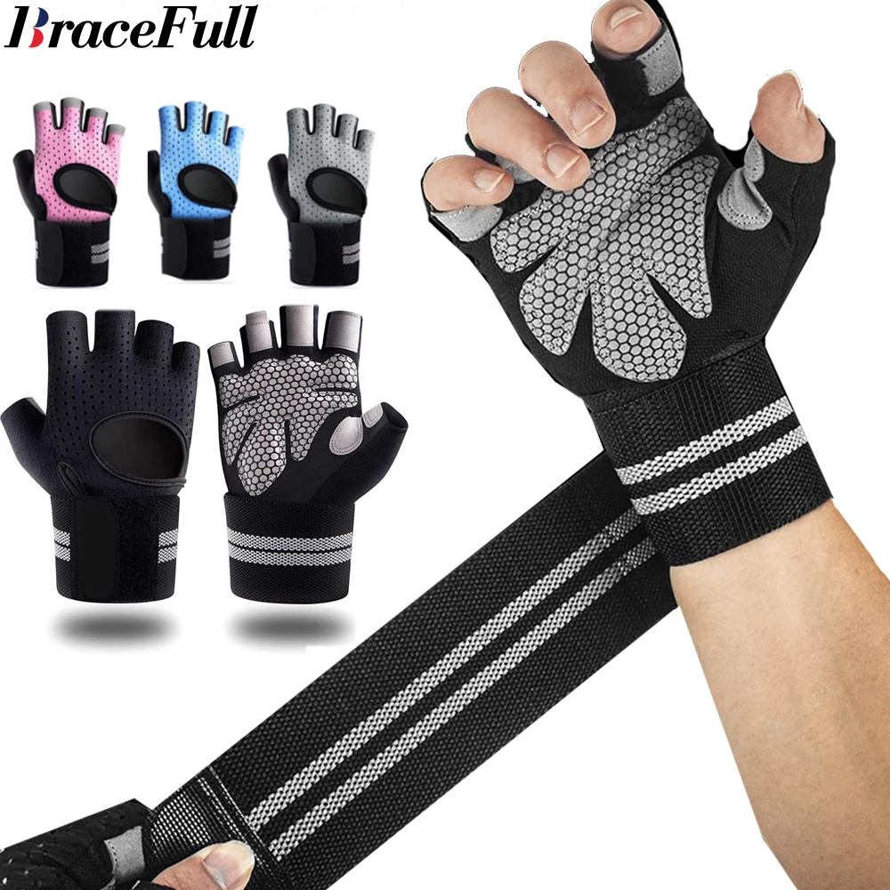 Crossfit Workout With Equipment - 1 ペアハーフフィンガージムフィットネスグローブリストラップサポート付き男性女性クロスフィットワークアウトパワーウェイトリフティング機器