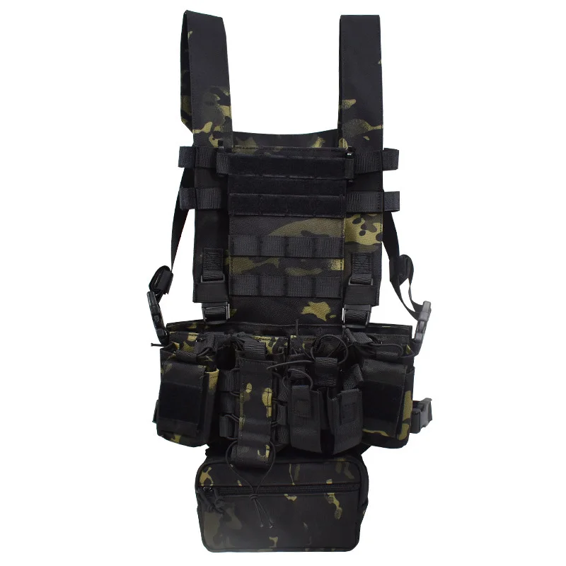 Crossfit Vest - マルチカムタクティカルカモフラージュハンティングベスト、戦闘クロスフィット、チェストリグ、屋外ミリタリーピンボール、エアソフトウォーゲーム、ブラック、d3cr